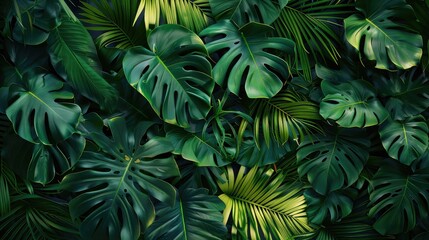 Tropical Leaves Background, Tropical leaves foliage plant bush floral arrangement nature backdrop isolated on white background, large green leaves of monstera or split-leaf the tropical foliage plant
