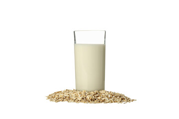 PNG, Glass of milk and oatmeal, isolated on white background