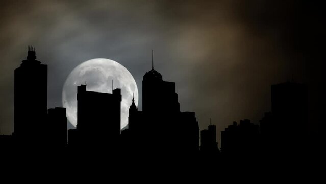 Memphis downtown cityscape, Time Lapse by Night with Full Moon, Tennessee, USA