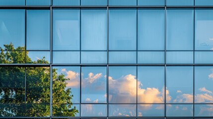 Photo of glass wall of commercial office building from outside, The office window from outside