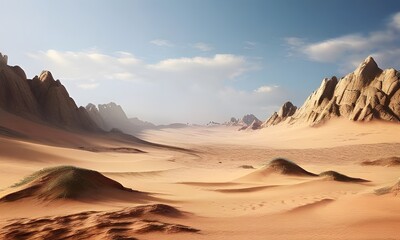 Fototapeta na wymiar desert landscape with shifting sand dunes jagged rock