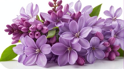 closeup of purple lilac flowers on plain white background from Generative AI