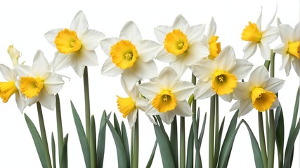 closeup of spring daffodils flowers on plain white background from Generative AI