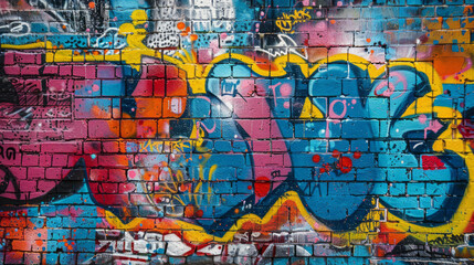 Fototapeta premium Colorful and vibrant graffiti art covering an entire urban wall, showcasing creativity, self-expression, and urban culture.