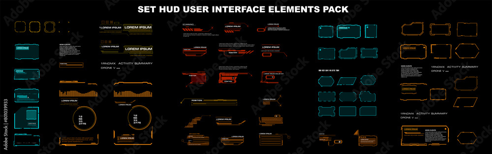 Fototapete Big set digital frames with information. Dialog boxes and frames for chatting. Modern dialog boxes, frames and HUD interface elements. Window templates for text. Dialog boxes vector set