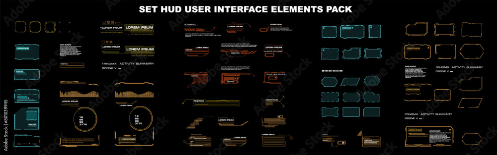 Fototapete Big set digital frames with information. Dialog boxes and frames for chatting. Modern dialog boxes, frames and HUD interface elements. Window templates for text. Dialog boxes vector set