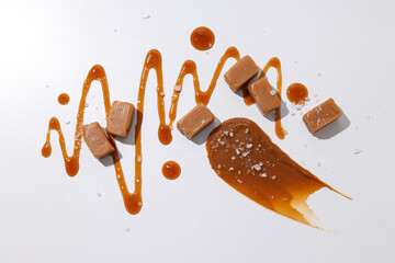 Cubes of salted caramel on a white background