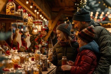 Obraz premium Christmas market walk with family
