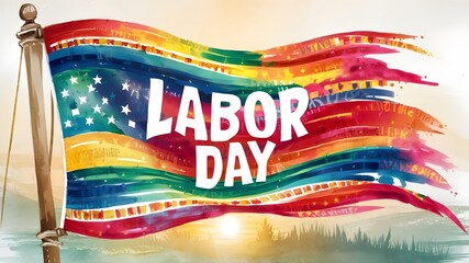Labor day banners with watercolor flag.
