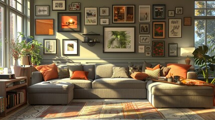 Family Living Room Personalized Touches: A 3D illustration featuring a living room with personalized touches