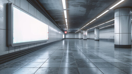 Mockup of advertising sign for high visibility in empty subway station