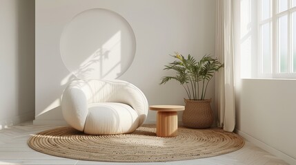 Minimalist Living Room : A 3D illustration highlighting a minimalist living room