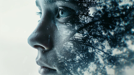 A fusion of human and technology embodying seamless blending of business processes through double exposure portrait.