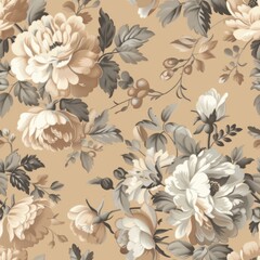 Vintage Floral Pattern Wallpaper with Elegant Beige Tones