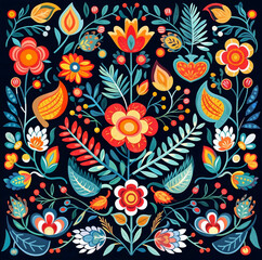 Watercolor folk art. Floral pattern illustration. Folk floral seamless pattern. Modern abstract design for paper, cover, fabric, packing and other.