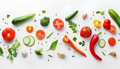 Flying healthy vegetables on white background