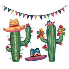 Cinco de Mayo, with heerful decorated skull in sombrero Mexican cactus and party sombrero hat, Mexico Fiesta. Ai Generated
