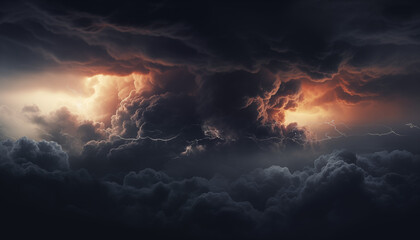 Fototapeta premium Dramatic thunderstorm with vivid lightning strikes illuminating dark. Generative AI