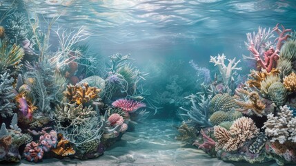 Naklejka na ściany i meble Vibrant Coral Reef Ecosystem Underwater Seascape