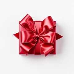 Red Gift Box with Elegant Satin Bow on a White Background