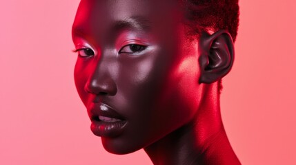 Vibrant Beauty Portrait: African Woman Against Red Background