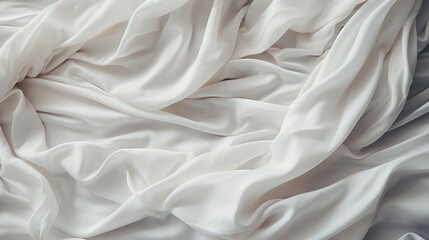 Fototapeta premium Crumpled white bed blanket. Flat lay style. Home textiles. Comfort concept