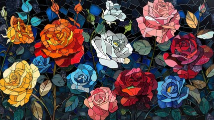 colorful glitter roses plants pattern illustration poster background