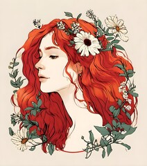 Logo of a red-haired woman with flowers. Below the name of the logo genrated with ai, ai generated picture 