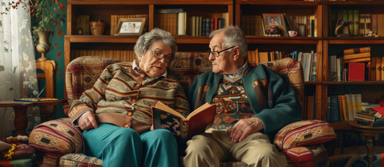 old man and woman reading a book
