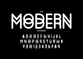 Vector of stylized modern font and alphabet