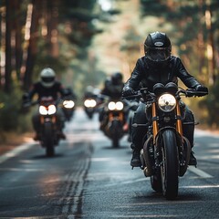 Naklejka premium Group ride where participants share insights about the latest trends in both motorcycles and cryptocurrency markets