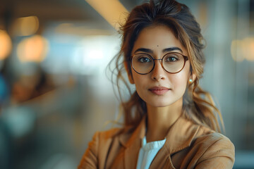 Obraz premium Beautiful Young Woman in Glasses Posing in Indian Pop Culture Style