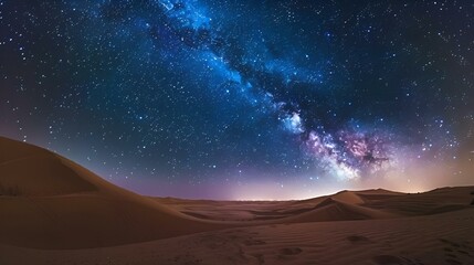 Obraz premium AI generated illustration of a desert landscape with sand dunes and starry sky in the background