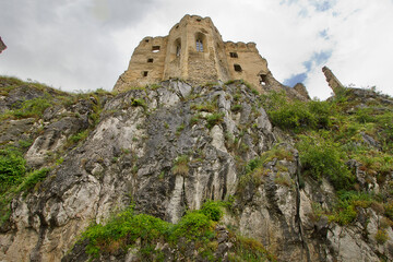 The ancient 12th century Beckov Castle in Slovakia. The ruins of a medieval castle on top of a mountain.