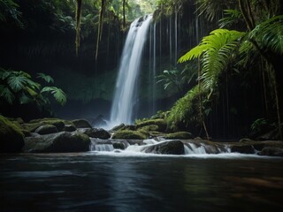 Realistic Rainforest Background With Lush Greenery and Dramatic Atmosphere.