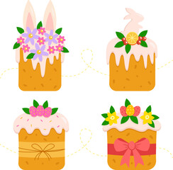 Various types of Easter cakes. Happy Easter. Elements for poster, flyer, postcard, advertising design. Vector illustration