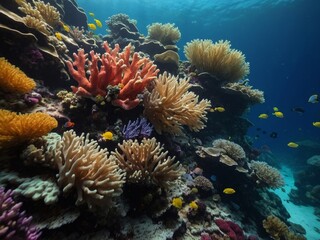 Fototapeta na wymiar Photorealistic Underwater Coral Reef Background Image Photo Quality Ocean Sea Marine Life Dive Scuba Adventure Landscape.