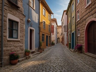 Fototapeta premium Narrow Alley inHistoric European CityCharming Cobblestone Streets