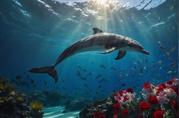 Obraz premium dolphins in the sea Dolphin Delight A Romantic Underwater Serenade