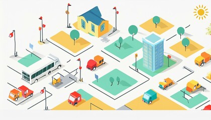 Obraz premium Vector, flat design, city, pop, art, Generative AI