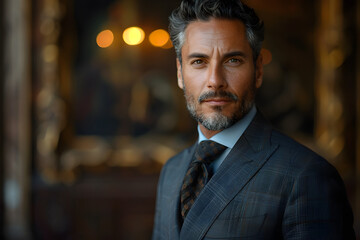 Fototapeta premium Elegant Businessman in Dark Silver and Gold Suit