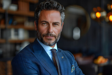 Fototapeta premium Stylish Businessman in Blue Salon - Modern Portrait