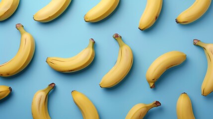 Top view of bananas pattern texture blue background
