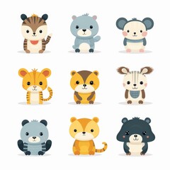 Fototapeta premium Collection of Adorable Cartoon Animal Characters