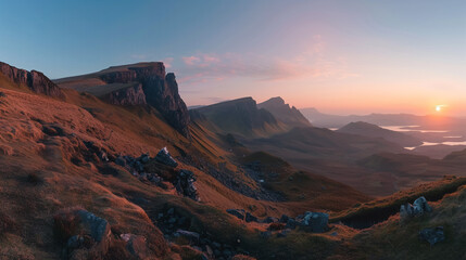 Fototapeta premium Panoramic View of Quiraing Mountains, Isle of Skye