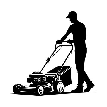 recommend clip art: Man using Lawn mower silhouette. vector illustration
