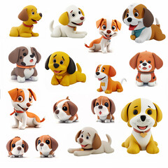 illustrations of puppies isolated on a white background. figurines of funny and cute dogs