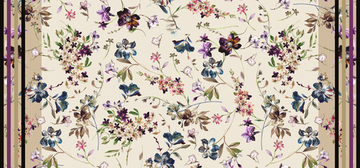 Flowers pattern, floral illustration. Fabric design.