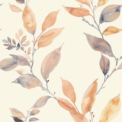 Autumn Watercolor Foliage on Pastel Background