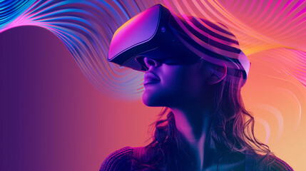 Depict the impact of virtual reality on entertainment with vibrant gradient lines